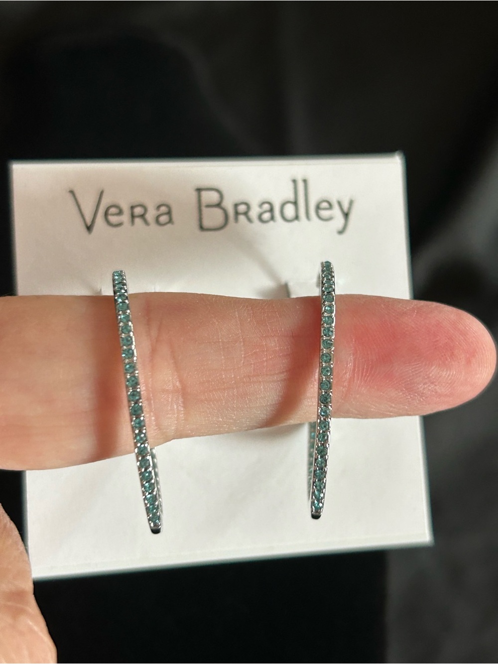 NWT Vera Bradley Sparkling Small Hoop Earrings Silver Tone Blue 22384-237077